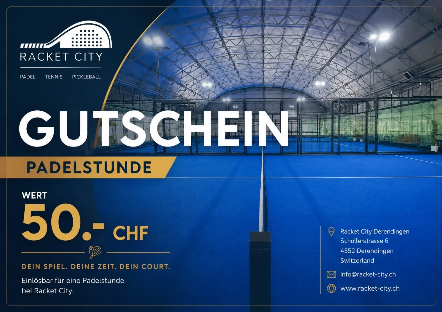 Beispiel Racket City Gutschein Padelstunde im Wert von CHF 50